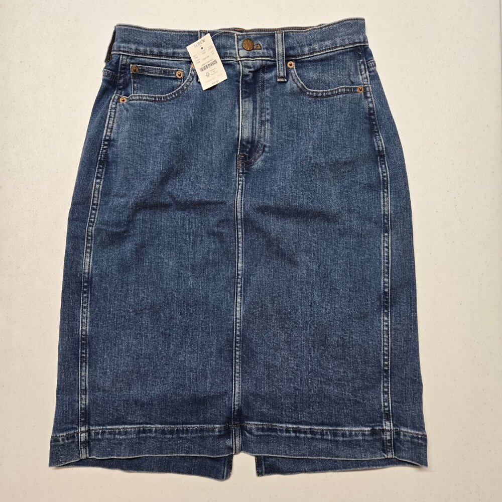 J Crew  The Pencil Skirt  Denim Stretch Blue Jean Size 2P